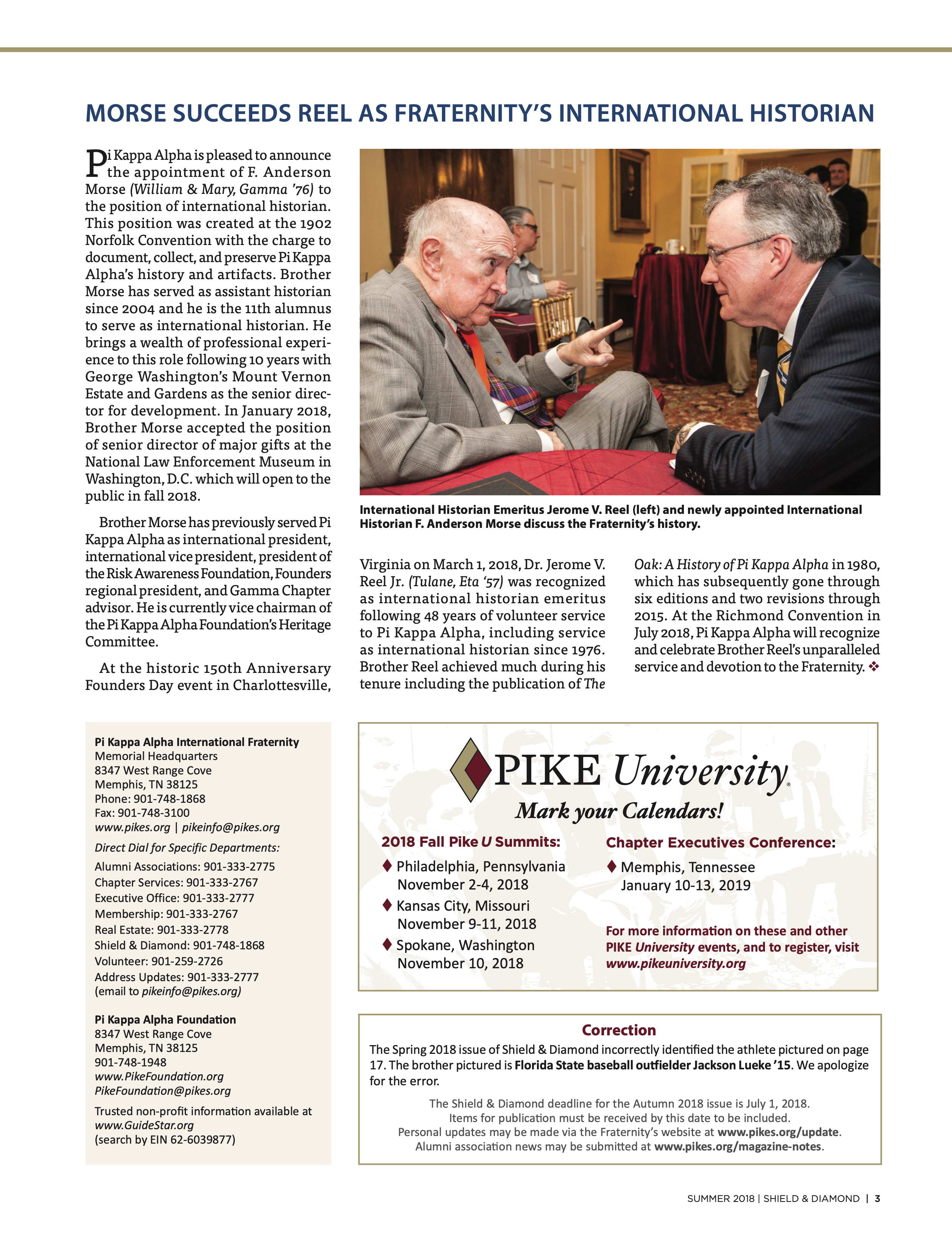 Correction, Summer 2018